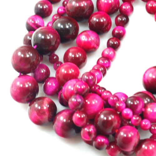 Gemstone Hot Pink Natural Tiger eye Round Loose Beads 15" strand 4 6mm 8 10mm 12 - Picture 4 of 18