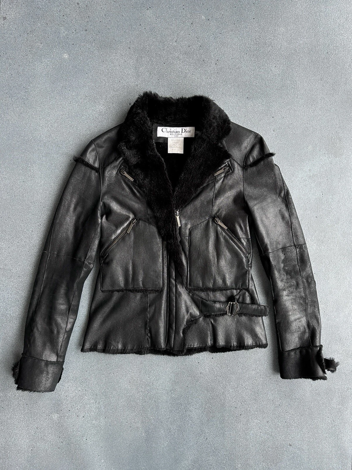 Veste manteau noir fourrure de lapin DIOR by John Galliano 2003 taille : M