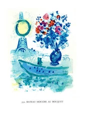 MARC CHAGALL Bateau-Mouche au Bouquet 12.5" x 9.75" Poster 1963 Modernism