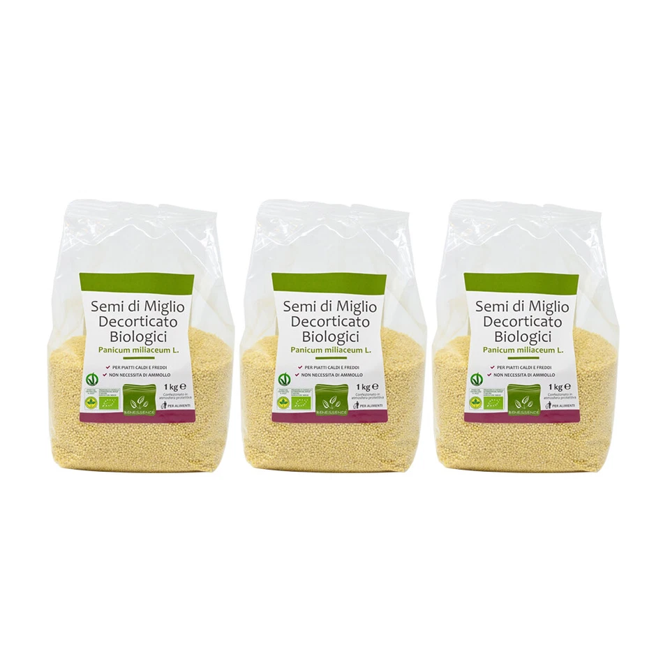 BENESSENCE Semi di miglio decorticati da agricoltura biologica in ATM - 3 Kg