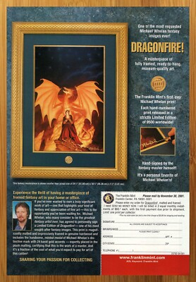 2001 Franklin Mint Michael Whelan Dragonfire Vintage Print Ad/Poster Promo Art