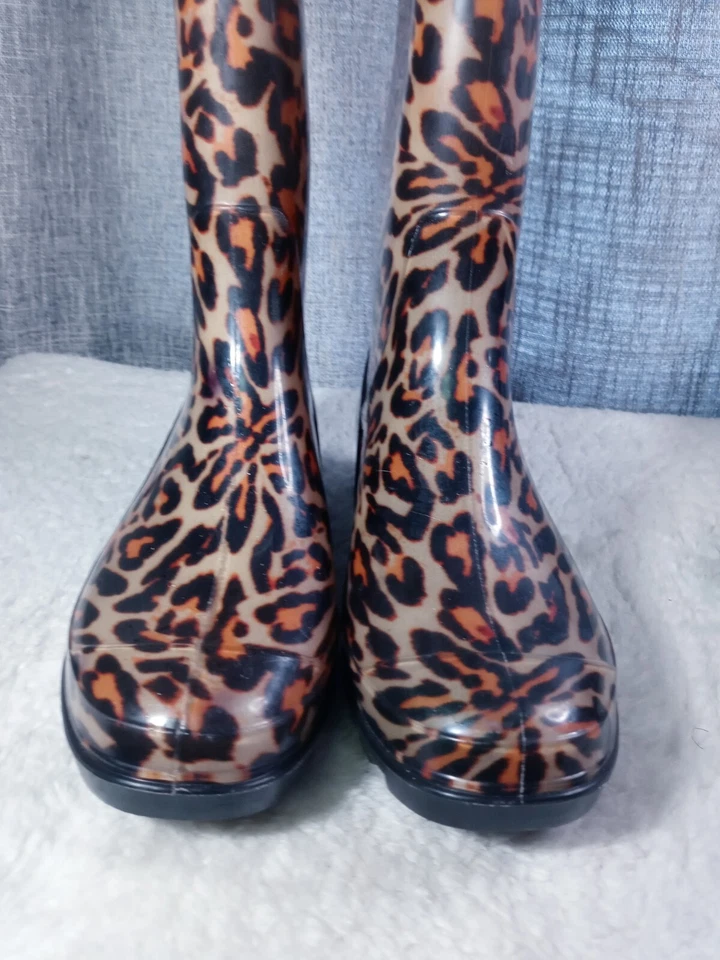 Botas de lluvia Nicole Miller New York Cheetah Animal Print de goma para mujer talla 6 Foto 2 de 4
