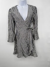 Show Me Your MuMu Leslie Striped Mini Wrap Dress XS Silver