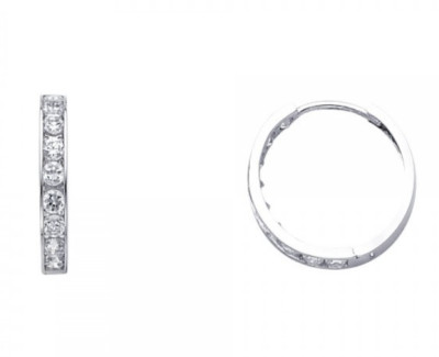 14K Weißgold 3 mm Huggies Ohrringe 0,7'' runder Stein 0,15 ct Damen Baby 1,6 g