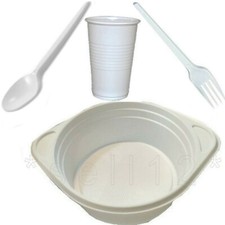 4in1 100x Trinkbecher + Löffel +Gabel + Suppenteller Suppenterrine 500ml Mehrweg