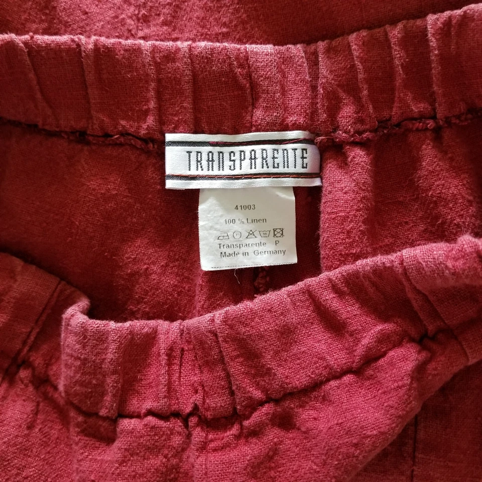 Pantalones De Colección 100% Lino Lagenlook Fluidos Alemanes Transparentes Rojo Cintura Elástica S M L Foto 2 de 4