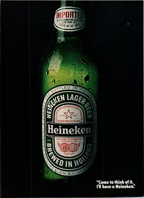 1981 Heineken Lager Beer Holland Green Bottle Minimalist Vintage
