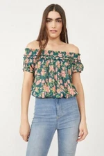 Free People FP One Suki Blouse Top Off The Shoulder Smocked Floral XS New 265060