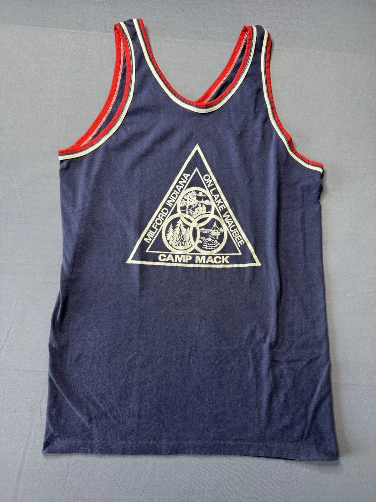 Vintage Milford Indiana On Lake Waubee Camp Mack Tank Top Small 30L 18W