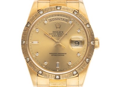 Rolex Day Date 18kt Gelbgold Diamanten Rindengravur Ref.18308 1999 Full Set s...
