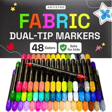 48 Dual-Tip Fabric Markers - Fabric Decorating Kit - Permanent for Clothes - ...