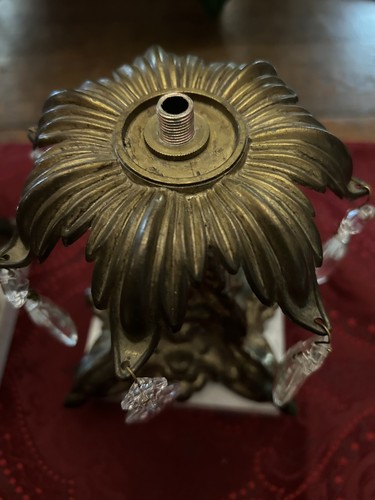 Vtg Set Of Hollywood Regency Marble &Brass & 14 Prisms Missing Candle Holders - Picture 2 of 4