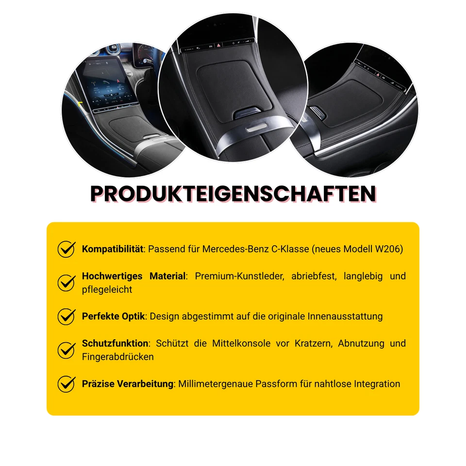 Mittelkonsole Abdeckung Kunstleder passend für Mercedes C-Klasse W206 2022-2025 - Bild 3 von 4