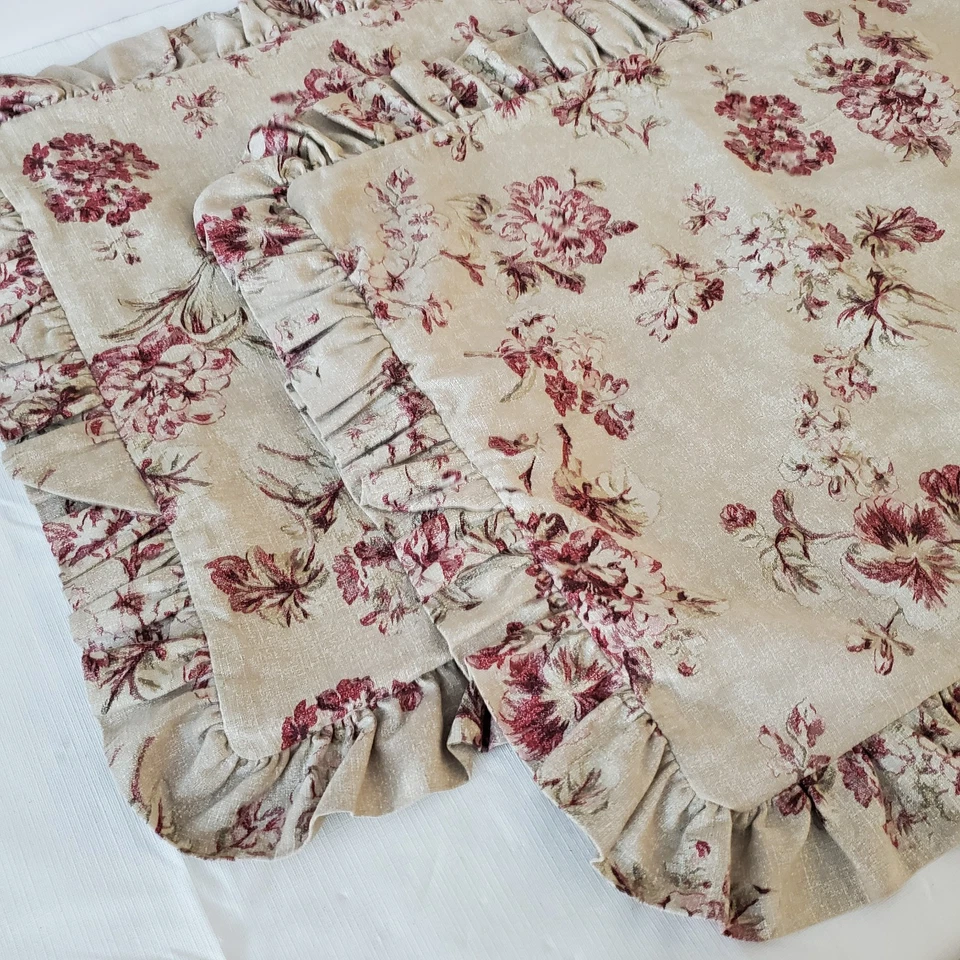 EDDIE BAUER Home STANDARD Shams Floral Ruffled Beige/Red Cottage Set of 2 USA - Image 2 of 4
