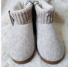 Women  s Dearfoams Dluxe Bella Knit Cuff Felted Bootie Slippers New