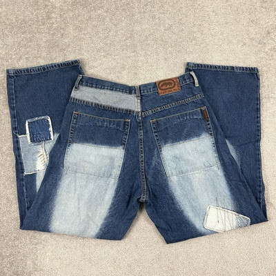 ECKO UNLTD Jeans Men 36 x 34 Blue Denim Wide Leg Baggy 11'' Patchwork Skater  Y2K
