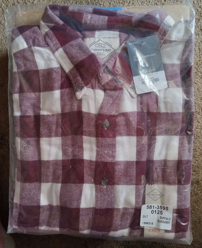 NWT IN PACKAGE JOHNS BAY FLANNEL SHIRT PLAID 2XLT MENS COTTON BUTTON DOWN 