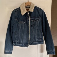 Levi's Premium Women's Sherpa Lined Denim Jacket Blue Button Logo Size S