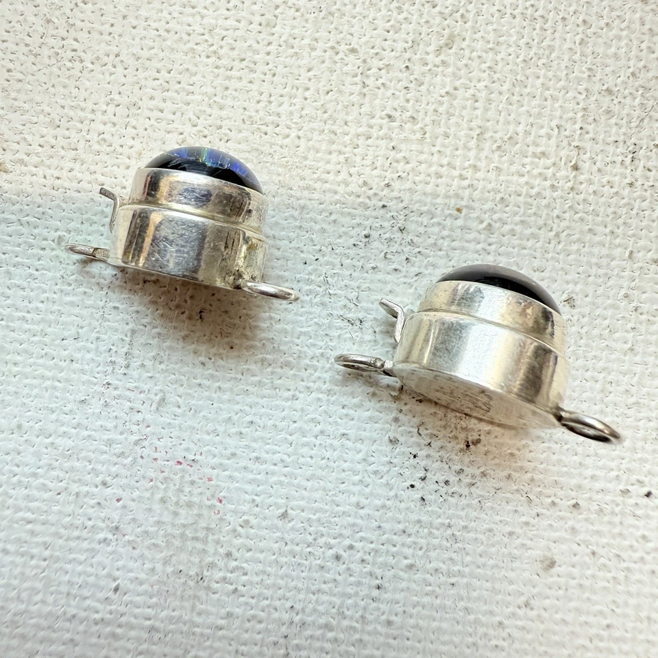 2 комплекта круглых дихроичных стеклянных коробок из стерлингового серебра 925 пробы с застежкой лот ювелирных изделий - Изображение 2 из 4