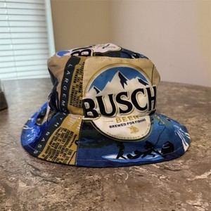 Busch Beer Bucket Hat Blue Fishing Theme Breweriana Collectible Outdoor Hat