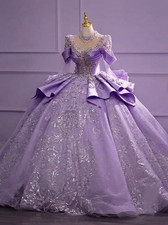Exquisite Lilac Quinceanera Dresses Beading Short Sleeves Sweet16 Ball Gown