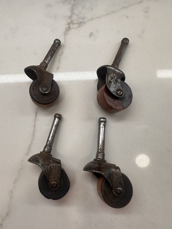 4 Vintage Universal Wooden Caster Wheels Furniture 