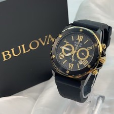 Bulova Marine Star 98B278 Quartz Men's Watch Black Dial Black Rubber Strap 44mm