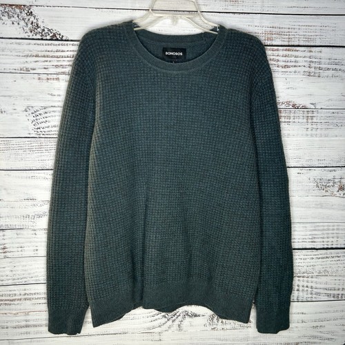 Bonobos Merino Wool Yak Blend Knit Pullover Crewneck Sweater Green Men’s Large - Picture 1 of 12