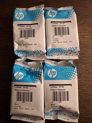2x hp 62 original tintenpatrone black c2p04a und 2x hp 62 Tri-color c2p06a