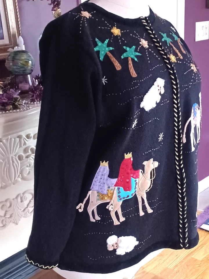 Suéter Quacker Factory Negro Colorido Navidad (Benes) Talla 1X Foto 3 de 4