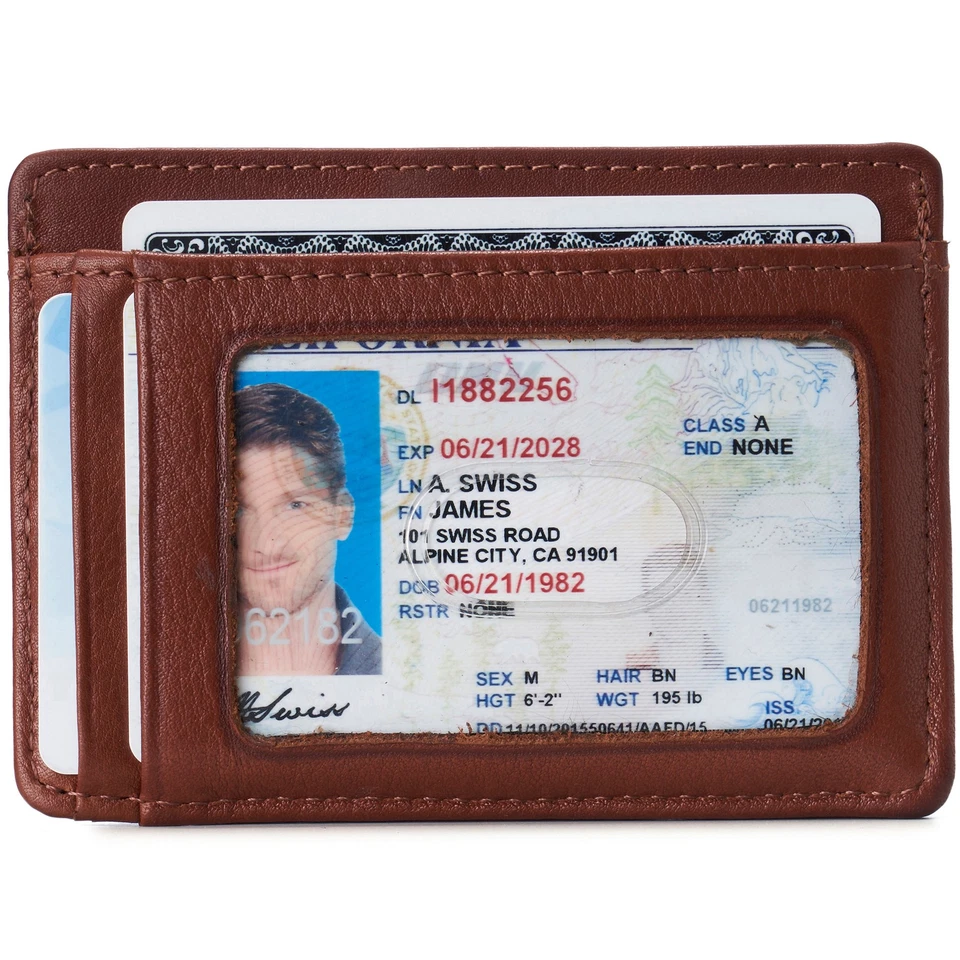 Alpine Swiss Mens RFID Money Clip Leather Minimalist Wallet Card Case ID Window - Image 2 of 4