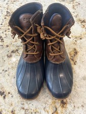 Sperry Women's Rain Boots Blue Size 8M Leather Waterproof Rubber Duck Toes