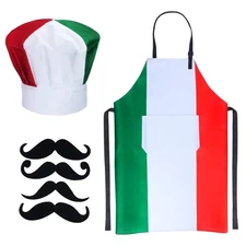 Italian Chef Costume Chef Hat and Apron for Women Italian Flag Bib Apron Baki...