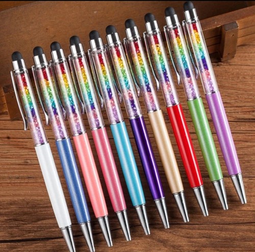 BLUE RAINBOW Crystal Rhinestone Diamond Metal Ballpoint Ink Pen with Stylus - Picture 2 of 2