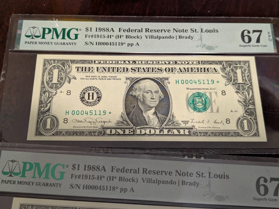 Three 1988A* Sequential $1 Dollar *Star Notes PMG 67/67/68 all EPQ 45117 - 45119 - Image 4 of 4