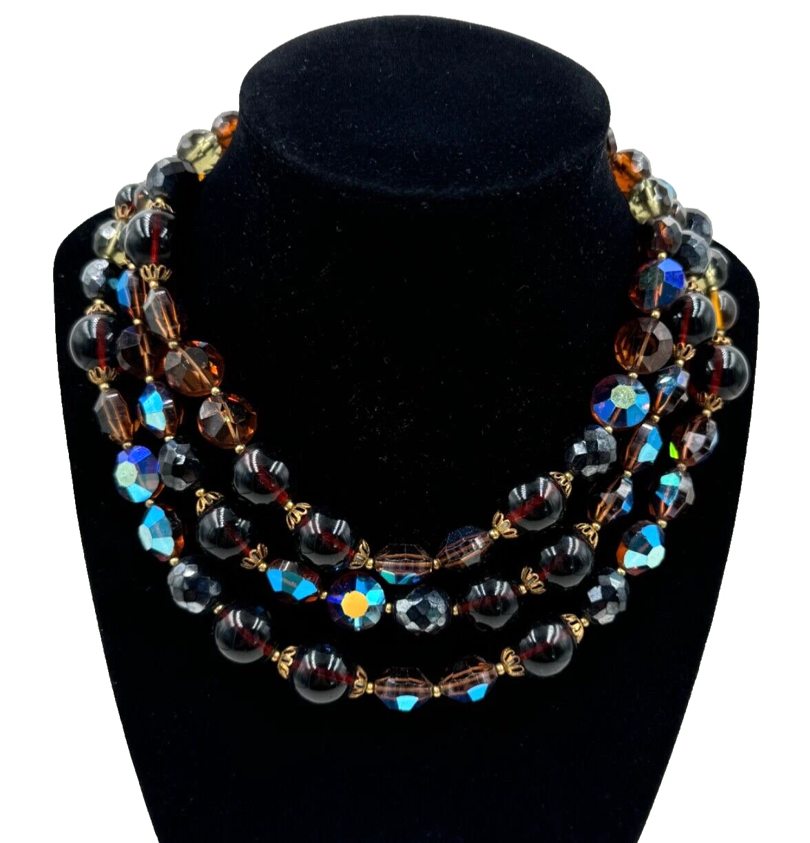 GORGEOUS BEADED VNTG COLLIER NECKLACE RICH SHIMMERING AURORA BOREALIS CRYESTALS