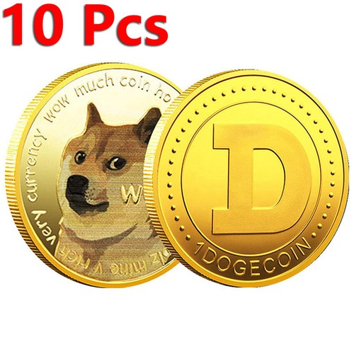 10 Pcs Gold Plated Commemorative Dogecoin Bitcoin Collectors Decoration - Picture 3 of 7