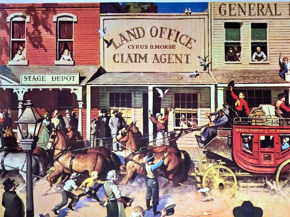 Andrew Loomis 1956 Wells Fargo entrenador de escenario litografía "Safe and on Time" 41 X 28 Foto 4 de 4