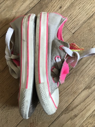 All Star grau Kinder Größe 9 Schnürschuhe neon pink limettengrün Zunge Schuh Sneaker - Bild 6 von 8