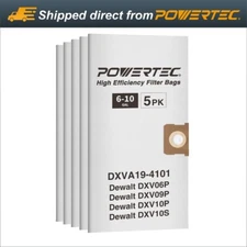 POWERTEC 75063 5 Pack Filter Bags for DXVA19-4101, fits DeWalt 6-10 Gal
