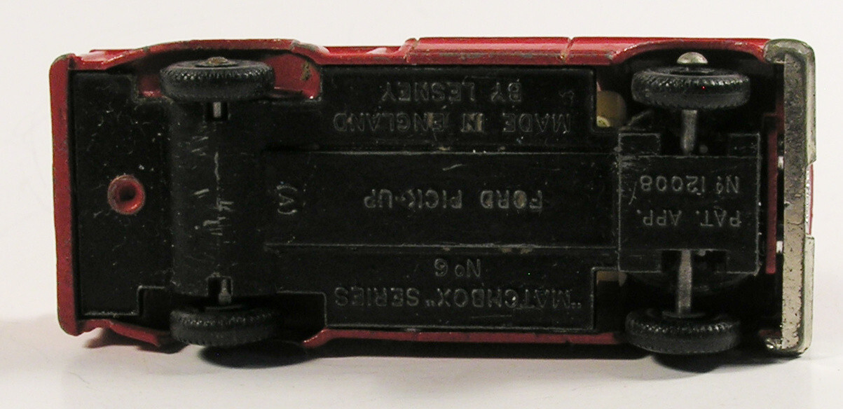 MATCHBOX 6 FORD PICKUP TRUCK BLACK BASE RW VINTAGE LESNEY ENGLAND