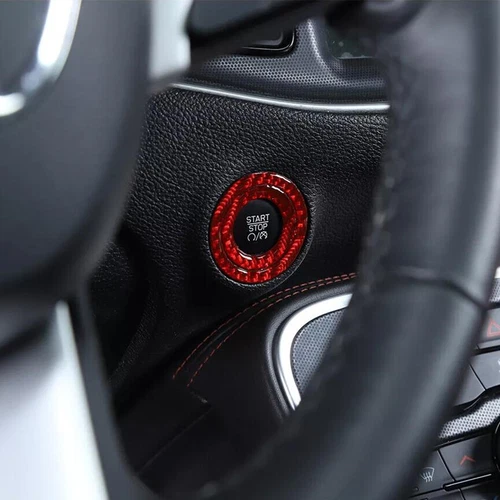 For 15-23 Chrysler 300 Red Carbon Engine Start Stop Push Button Cover Ring Trim - Foto 3 di 9
