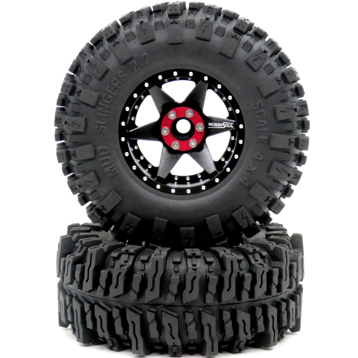 2x RC Mud Slingers Tires 124mm Beadlock Wheels