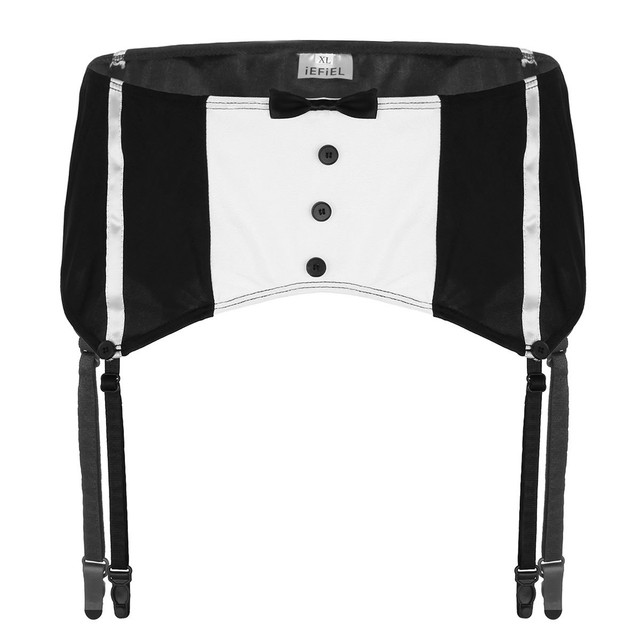 Mens Groom Tuxedo Lingerie Set Thong Briefs Underwear Suspender
