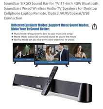 SIXGO 2.1CH Sound Bar with 3D Surround Sound Music Football Cinima Event TV PS5 