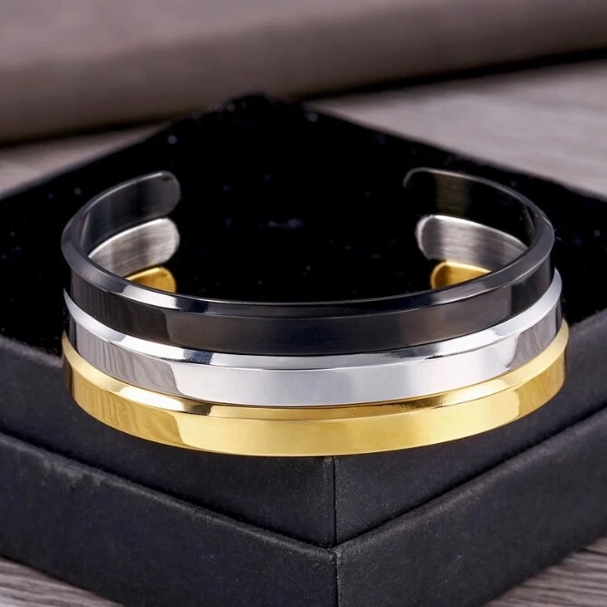 Brazalete Brazalete Hombre Retro Moda Simple Joyería Oro Plata o Negro Titanio Foto 3 de 4