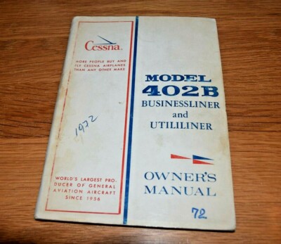 RARE 1972 Cessna model 402B Businessliner Utililiner Manual vintage guide 70s