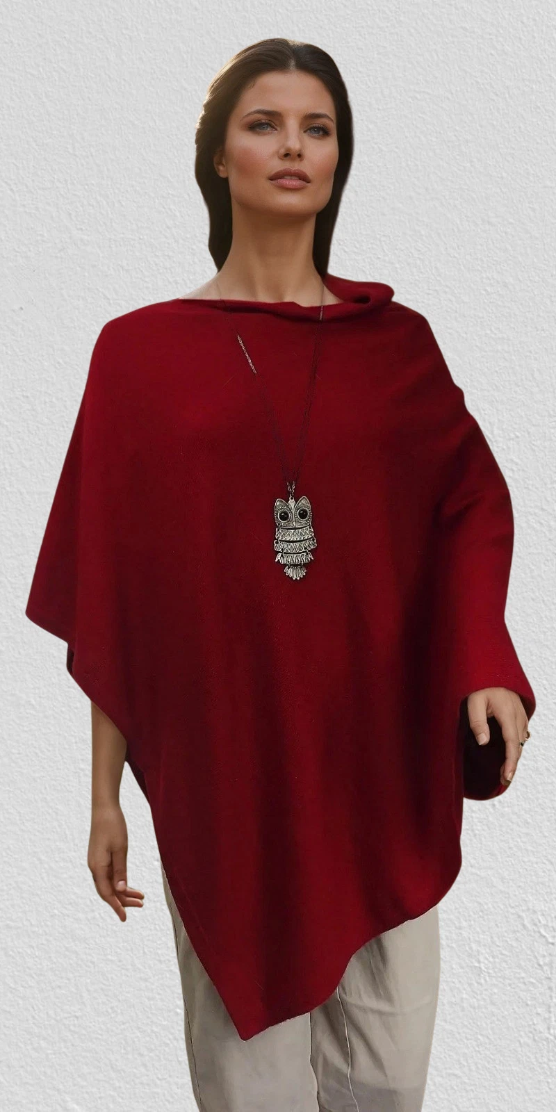 CASHMERE Poncho Bordeaux Red Burgundy CAPE Wrap One Size,FREE UK Shipping, wine