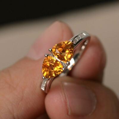3ct Simulated Yellow Citrine Two Stone Engagement Ring 14k White Gold Plated