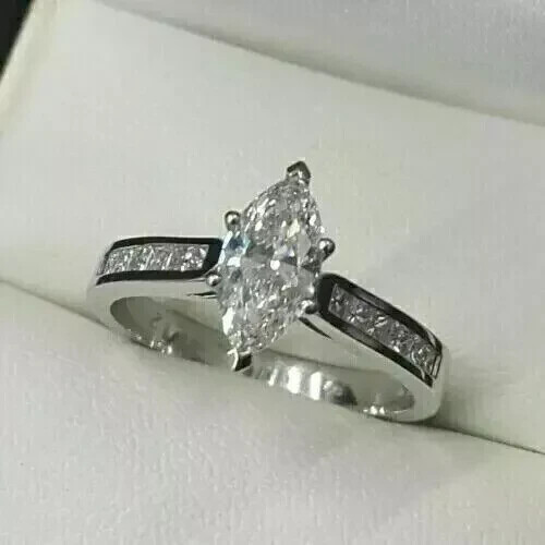 Marquise-Schliff 3 kt Lab Created Diamant Halo Ehering 14 K Weißgold plattiert - Bild 2 von 10